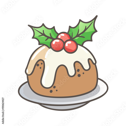 christmas pudding Illustration, christmas vector illustration - flat illustration of achristmas pudding, symbolizing holiday celebrations. christmas illustration.