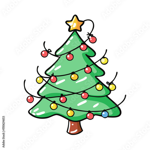 christmas tree with lights Illustration, christmas vector illustration - flat illustration of achristmas tree with lights, symbolizing holiday celebrations. christmas illustration. photo