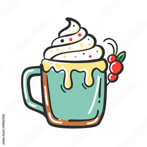 festive mug with whipped cream Illustration, christmas vector illustration - flat illustration of afestive mug with whipped cream, symbolizing holiday celebrations. christmas illustration. photo