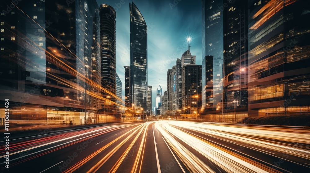 A long exposure photograph of city lights at night with a soft pastel background. The subject is placed to the left with empty space on the right side of the frame.,generative ai illustration A long exposure photograph of city lights at night with a soft pastel background. The subject is placed to the left with empty space on the right side of the frame.,generative ai illustration