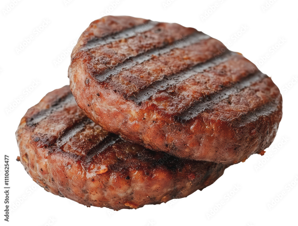 Delicious grilled beef patties ready for serving, cut out - stock png. Delicious grilled beef patties ready for serving, cut out - stock png.