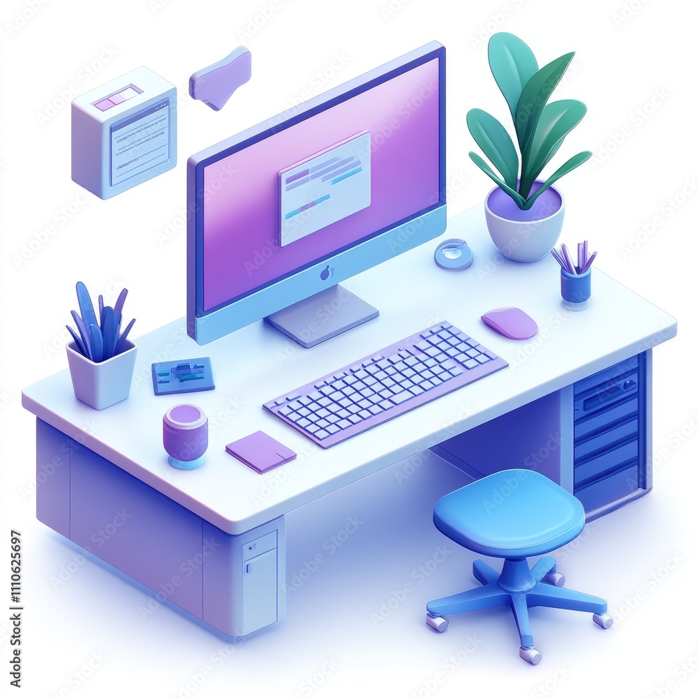 Isometric illustration of a modern workspace. Isometric illustration of a modern workspace.