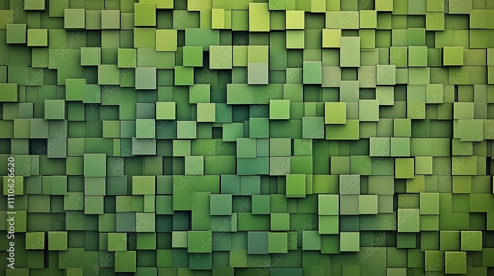 Fototapeta premium Green square shapes arranged in a repeating pattern with a gradient effect. 