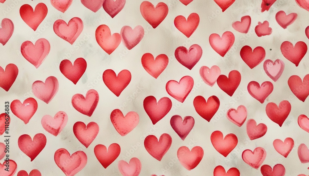 Hand painted watercolor hearts on textured paper, texture, craft, symbol Hand painted watercolor hearts on textured paper, texture, craft, symbol