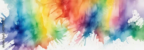 Panel kuchenny z motywem Abstract rainbow watercolor texture on white background, soft, vibrant, stains