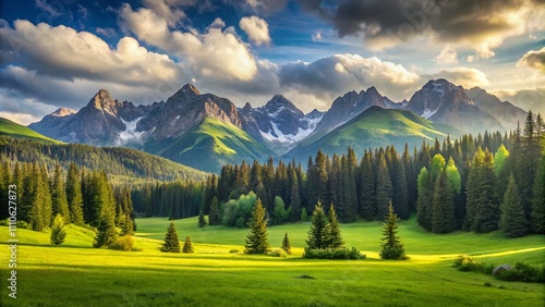 Breathtaking View of Kalatowki Glade in the Western Tatra Mountains Capturing Nature's Splendor and Serenity in Perfect Harmony with the Rule of Thirds Composition photo