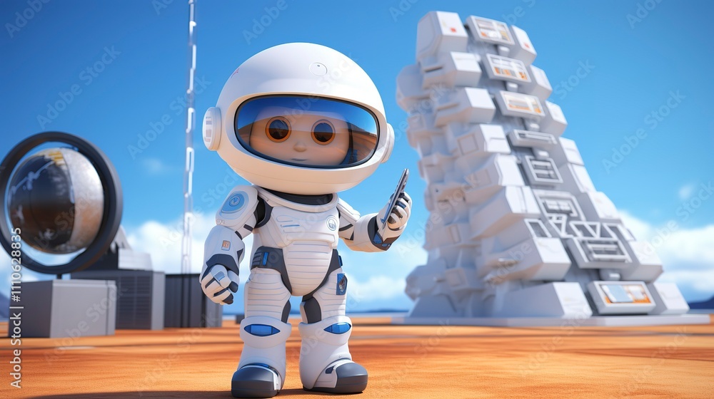 Naklejka premium A photo of a 3D character presenting a blueprint