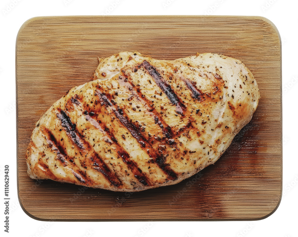 Grilled chicken on a wooden board, cut out - stock png. Grilled chicken on a wooden board, cut out - stock png.