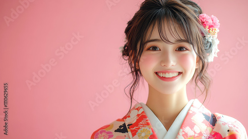 成人式のために着物を着た女性