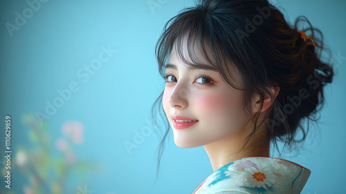 成人式のために着物を着た女性