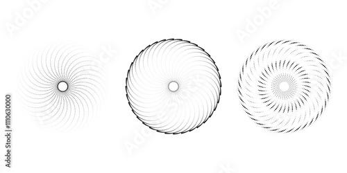 Set of  black  dotted  curvy lines in circle  form. Geometric art. Halftone dots. Trendy design element for logo, tattoo, sign, symbol, web, prints, posters, social media, template, pattern, backgroun