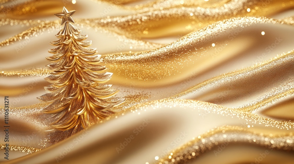 Wavy golden texture background with Christmas tree Wavy golden texture background with Christmas tree