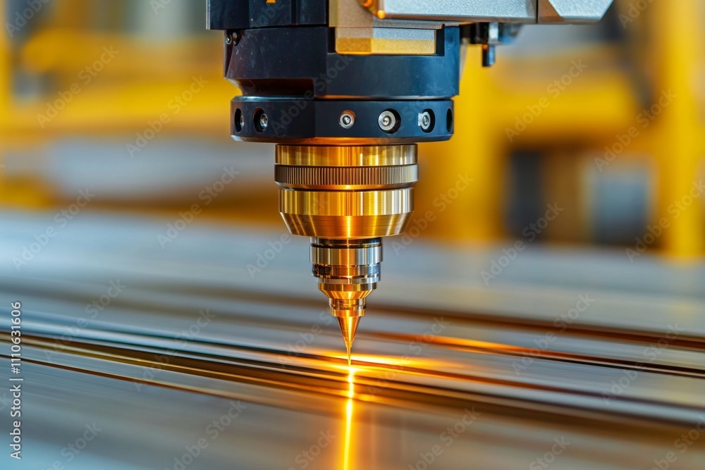 A detailed view of a high-speed CNC milling machine cutting grooves into a titanium plate A detailed view of a high-speed CNC milling machine cutting grooves into a titanium plate