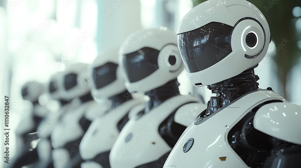 Fototapeta premium Ai powered financial, Humanoid Robots in Modern Customer Service Environments