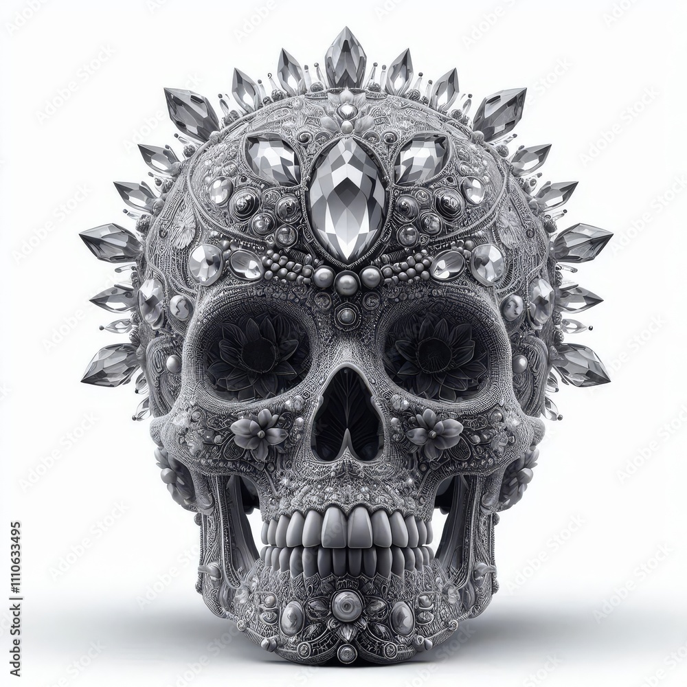 detailed crystal skull on white background
detailed crystal skull on white background