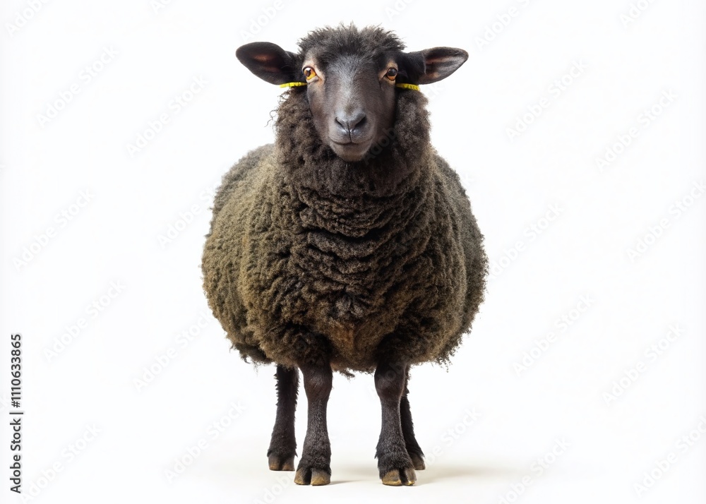 Obraz premium Captivating Black Sheep Front View Isolated on White Background for Premium Product Photography Showcase and Marketing Use