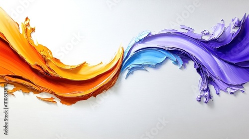 Abstract wave of vibrant paint colors blending on a white background.