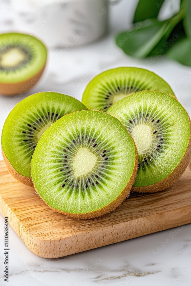 Freshly Sliced Kiwi Fruit Close-Up Revealing Bright Green Interior with Texture and Seeds, Perfect for Food Photography and Culinary Inspiration Freshly Sliced Kiwi Fruit Close-Up Revealing Bright Green Interior with Texture and Seeds, Perfect for Food Photography and Culinary Inspiration
