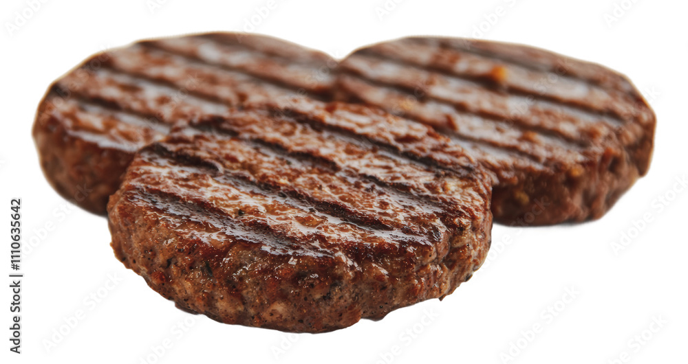 Grilled patties ready for a delicious meal, cut out - stock png. Grilled patties ready for a delicious meal, cut out - stock png.