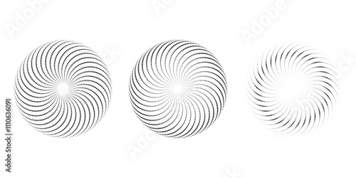 Set of black dotted curvy lines in circle form. Geometric art. Halftone dots. Trendy design element for logo, tattoo, sign, symbol, web, prints, posters, social media, template, pattern, backdrop