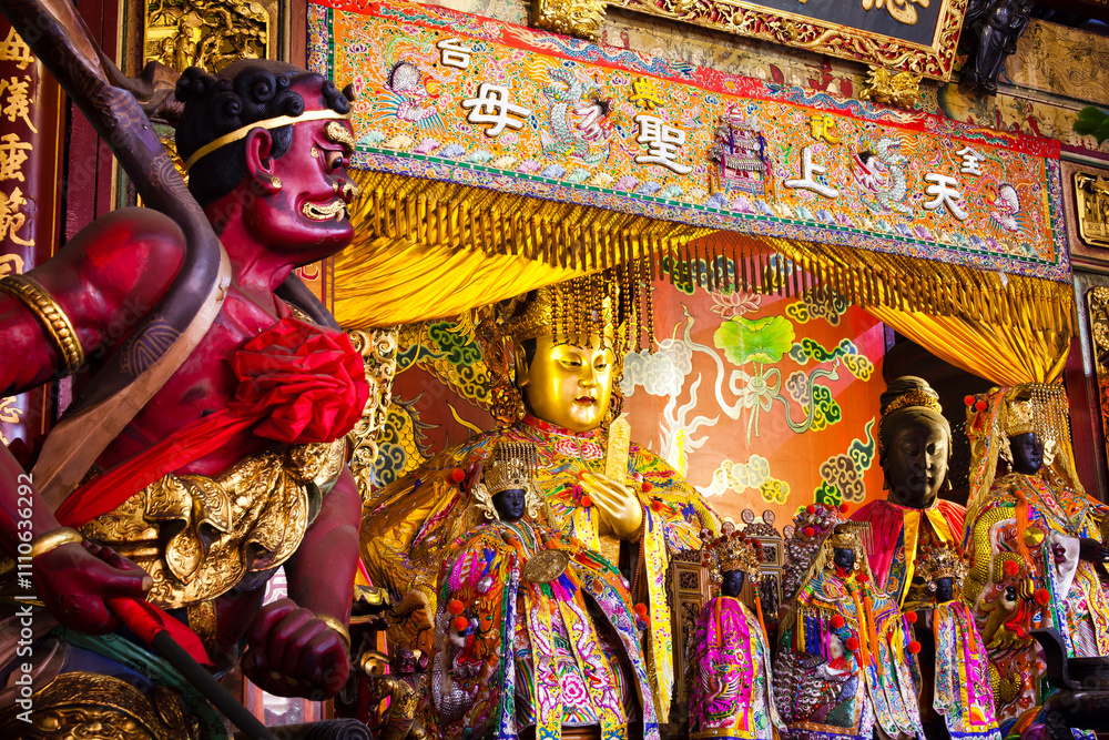 Fototapeta premium The main hall of the Great Mazu Temple in Tainan, Taiwan, enshrined statues of Mazu. the Mazu is a deified form of the medieval Fujianese shamaness Lin Moniang.