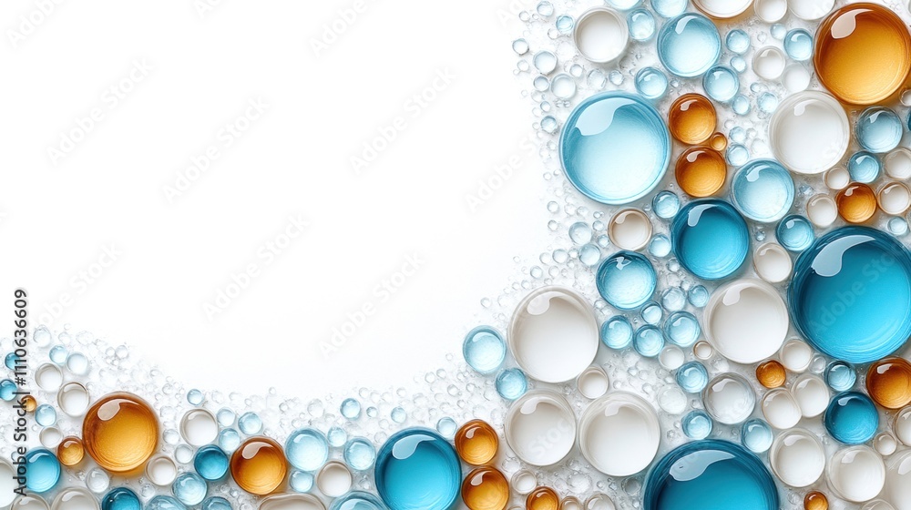 Colorful water droplets on a white background, creating a vibrant and refreshing look. Colorful water droplets on a white background, creating a vibrant and refreshing look.