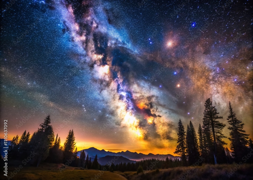 Fototapeta premium Captivating Detail from the Milky Way: A High Depth of Field View Showcasing the Cosmic Splendor of Stars, Nebulae, and Galactic Structures in a Stunning Night Sky