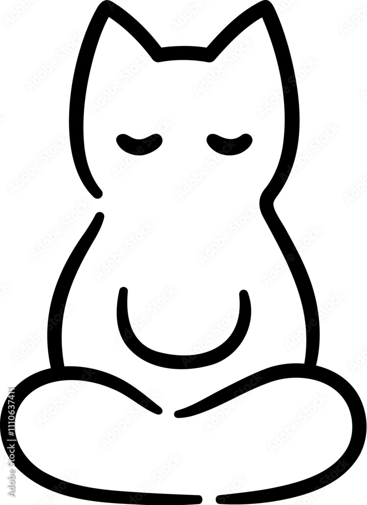 Cat sitting in meditation, simple outline drawing. Cute black and white doodle of kitten meditating in lotus position. Vector clip art illustration. Cat sitting in meditation, simple outline drawing. Cute black and white doodle of kitten meditating in lotus position. Vector clip art illustration.
