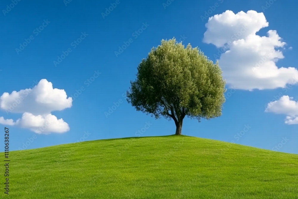 A scenic photo of puffy clouds gently drifting above rolling green hills A scenic photo of puffy clouds gently drifting above rolling green hills