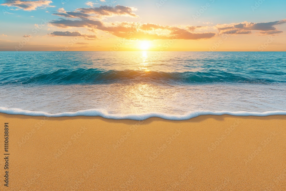 Obraz premium A shot of golden sunset clouds glowing above a serene ocean horizon