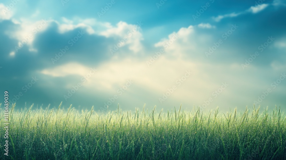 Lush green grass under soft blue sky nature scene tranquil environment serene viewpoint peaceful concept for relaxation Lush green grass under soft blue sky nature scene tranquil environment serene viewpoint peaceful concept for relaxation