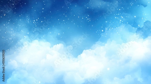 Blue sky with fluffy clouds and a hint of stars, perfect for dreamy backgrounds and serene settings.