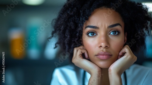 Thoughtful Young Female Doctor In Medical Setting