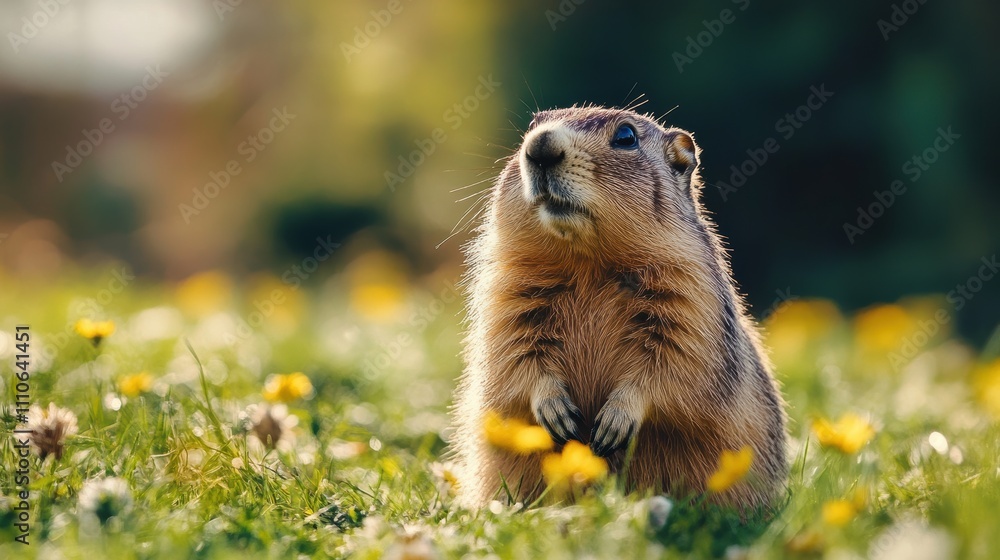 A curious ground squirrel stands upright amidst a sunlit field of wildflowers, capturing the essence of vibrant wildlife and natural beauty in springtime. A curious ground squirrel stands upright amidst a sunlit field of wildflowers, capturing the essence of vibrant wildlife and natural beauty in springtime.