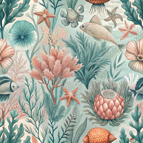 Illustration of a vibrant coral reef with diverse marine life in an underwater ecosystem