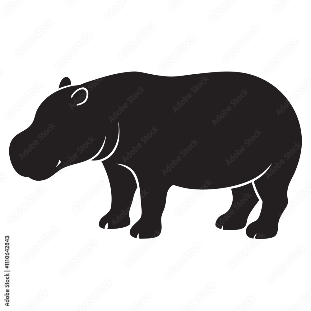 Obraz premium A black silhoutte Hippopotamus on a isoleted white background 