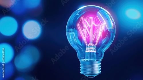 Obraz na płótnie Bright light bulb glowing with vibrant pink filament and blue background. w salonie