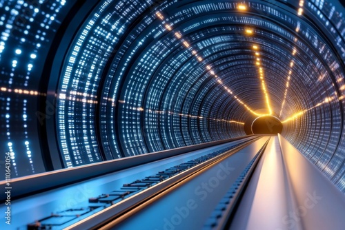 Fototapeta Naklejka Na Ścianę i Meble -  Futuristic server blocks glowing in bright neon blue and pink, creating an abstract tunnel of digital connectivity and data storage Realistic 3D vector illustration