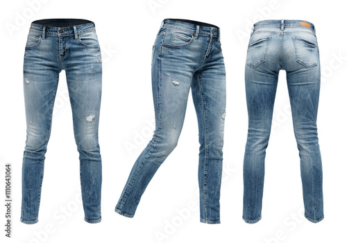 Fotografía women's skinny blue jeans with ghost model concept  isolated on transparent back