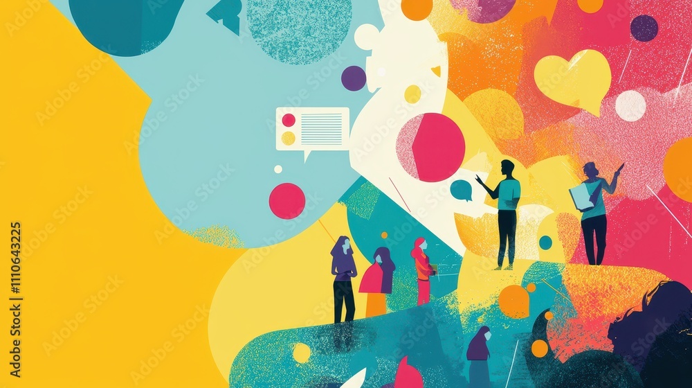 Vibrant Educational Infographic with Colorful Shapes and Diverse Figures Engaging in Learning Vibrant Educational Infographic with Colorful Shapes and Diverse Figures Engaging in Learning