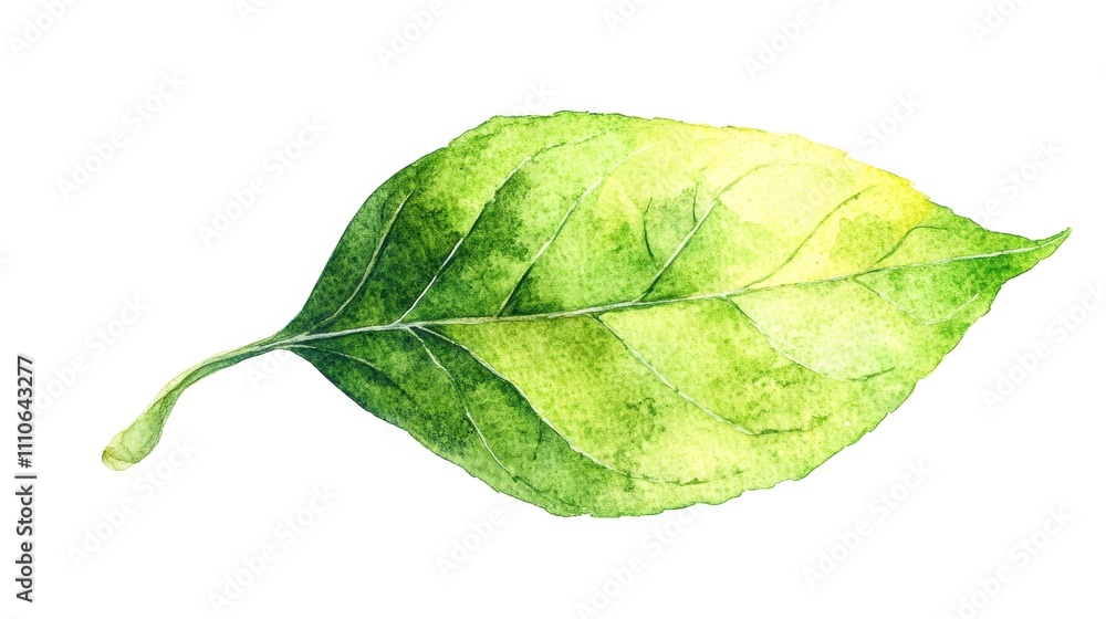 Single green leaf on a white isolated background showcasing natural texture and color. Single green leaf on a white isolated background showcasing natural texture and color.