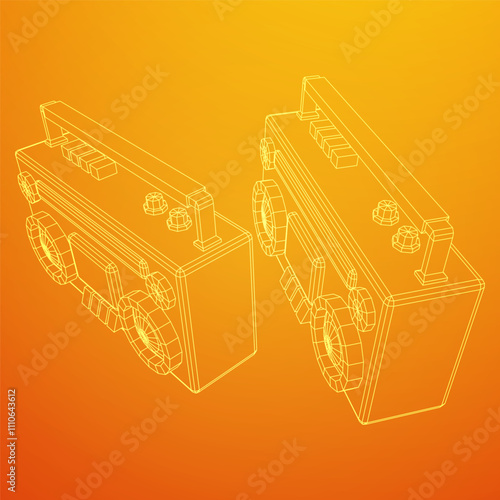 Retro Boombox outdated portable cassette tape recorder. Wireframe low poly mesh vector illustration.