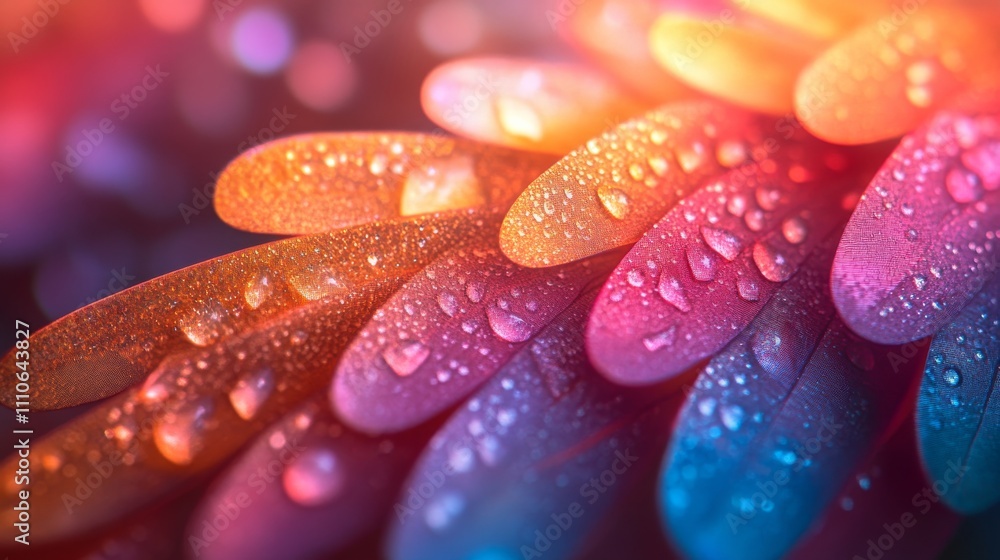 Dewdrops on Vibrant Flower Petals Displaying a Rainbow of Colors Dewdrops on Vibrant Flower Petals Displaying a Rainbow of Colors