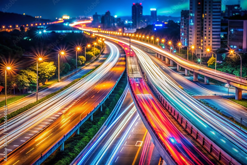 Captivating Long Exposure of a Highway at Night with Tilt-Shift Photography Technique for Enhanced Depth and Detail in a 169 Aspect Ratio Format Captivating Long Exposure of a Highway at Night with Tilt-Shift Photography Technique for Enhanced Depth and Detail in a 169 Aspect Ratio Format