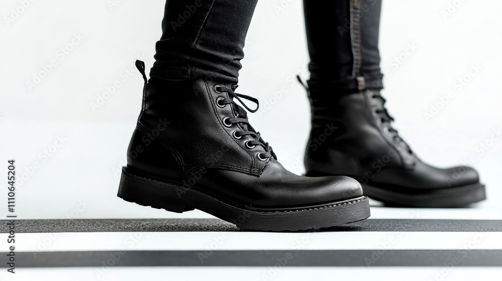 Stylish black boots on white background, perfect for fashion and footwear concepts. Stylish black boots on white background, perfect for fashion and footwear concepts.