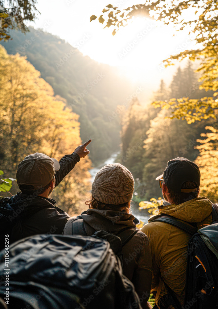 Explorers Discover a Scenic View in Nature's Autumn Embrace Explorers Discover a Scenic View in Nature's Autumn Embrace