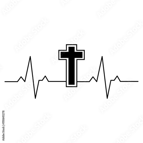 Heartbeat Line Christian Cross