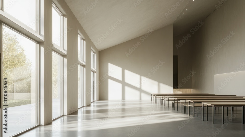 Sunlit Minimalist Interior: Architectural Design of a Modern Hall Sunlit Minimalist Interior: Architectural Design of a Modern Hall
