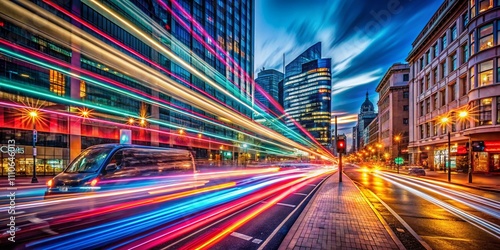 Captivating Long Exposure Photography of Blurred Lights Creating a Dreamy Atmosphere with High Depth of Field, Ideal for Abstract Art and Nighttime Cityscapes