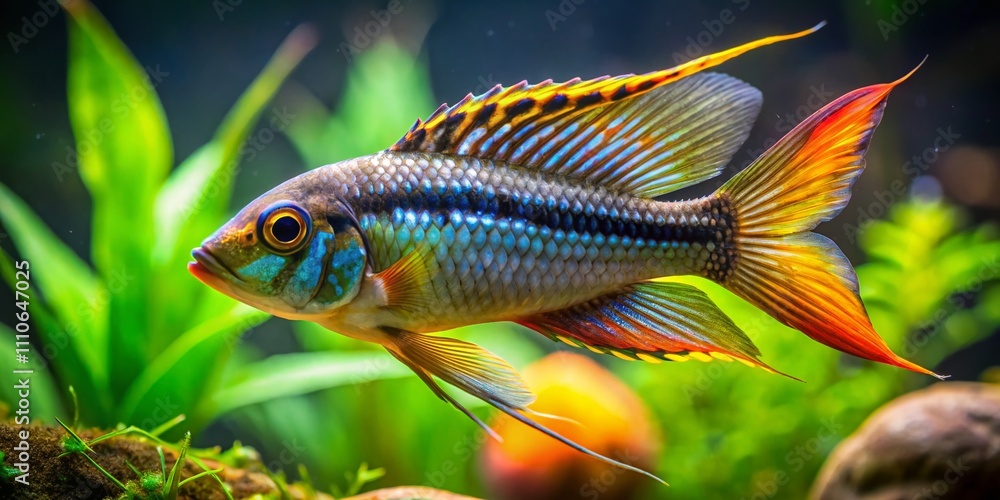 Captivating Low Light Photography of Apistogramma Fish in Their Natural Habitat, Showcasing Brilliant Colors and Intricate Details Under Dim Lighting Conditions Captivating Low Light Photography of Apistogramma Fish in Their Natural Habitat, Showcasing Brilliant Colors and Intricate Details Under Dim Lighting Conditions